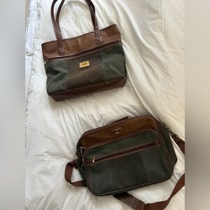 Classic Brown and Green Vintage Jaguar Travel Bag Set